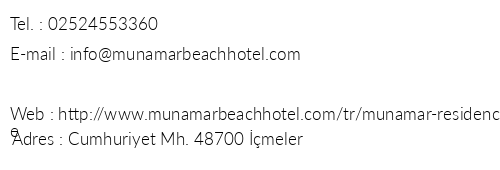 Munamar Beach Residence telefon numaralar, faks, e-mail, posta adresi ve iletiim bilgileri